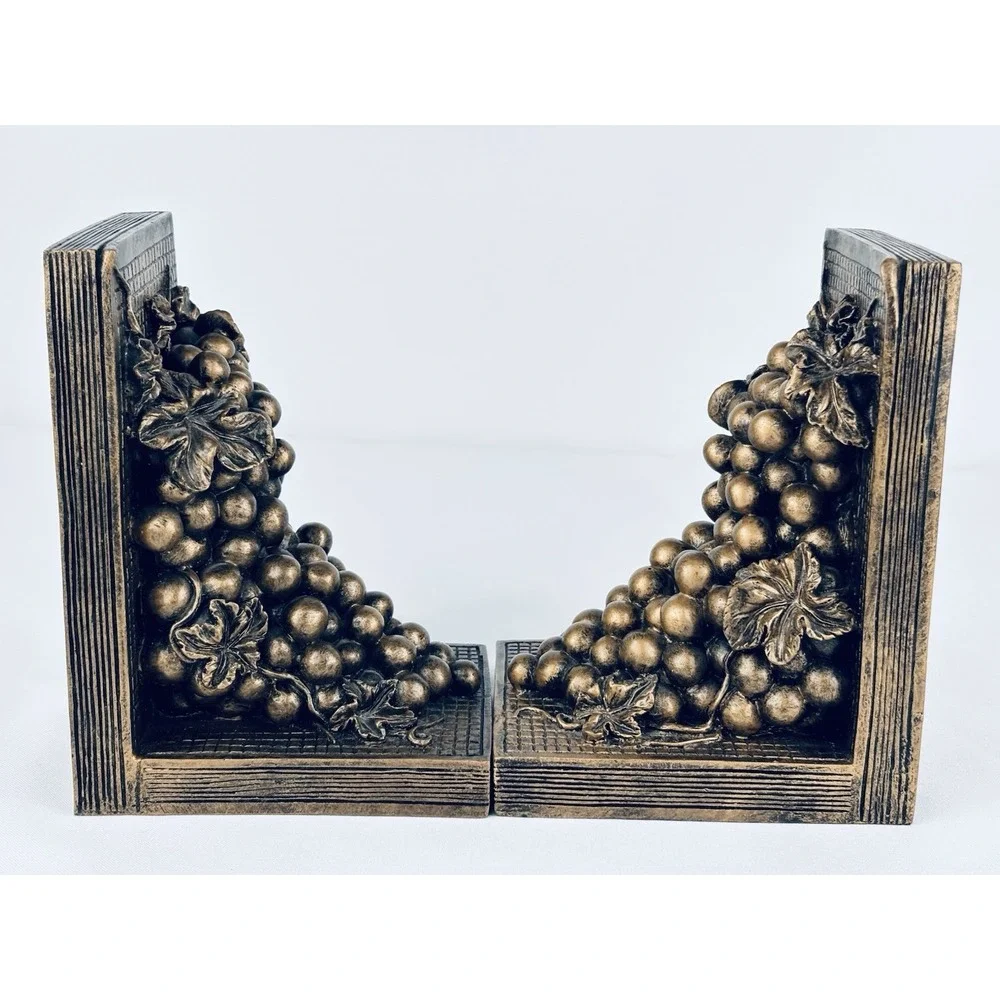 Vintage Heavy Resin Grape Vine Wine Decor Staging Book Ends - MCM Retro